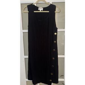 Olive + Oak Dress Womens Medium Black Gold Button Knit Long Sleeve Button